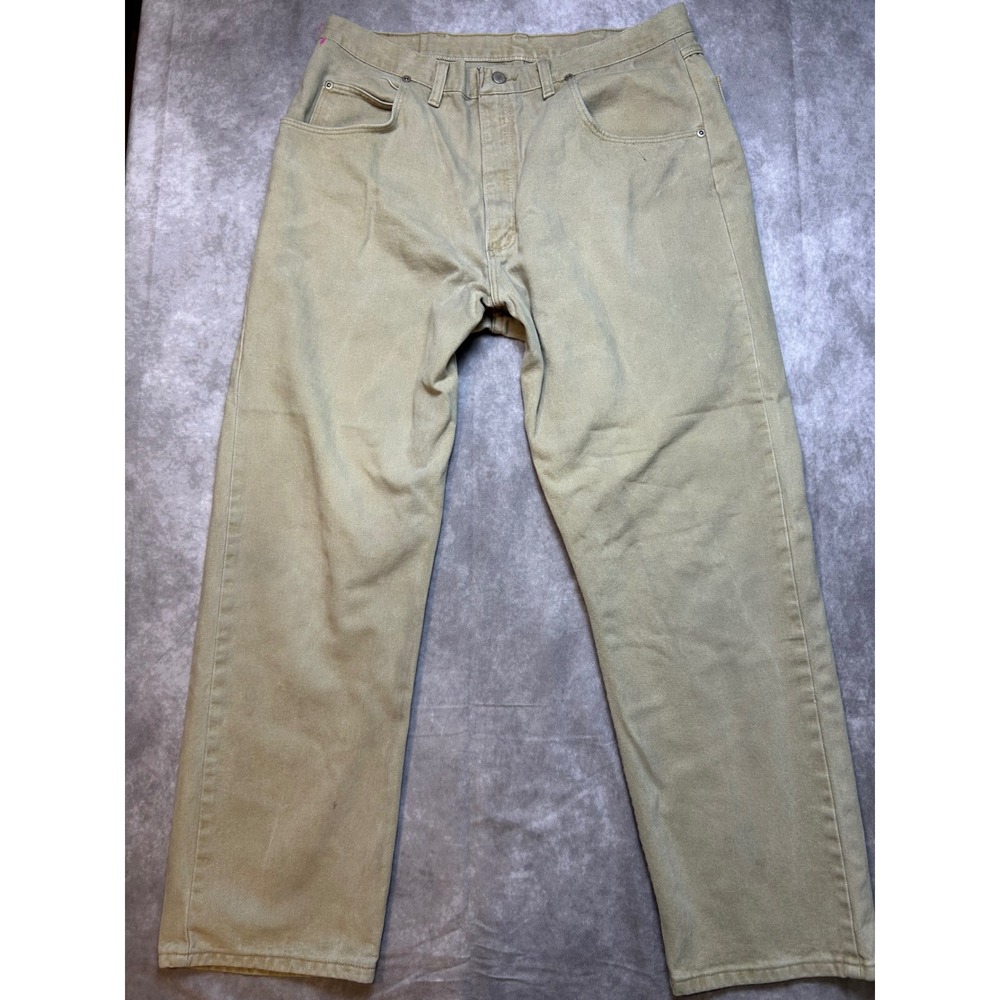 Wrangler Rugged Wear Jeans Mens 38x30 Tan Khaki Made in USA Cotton 775-014